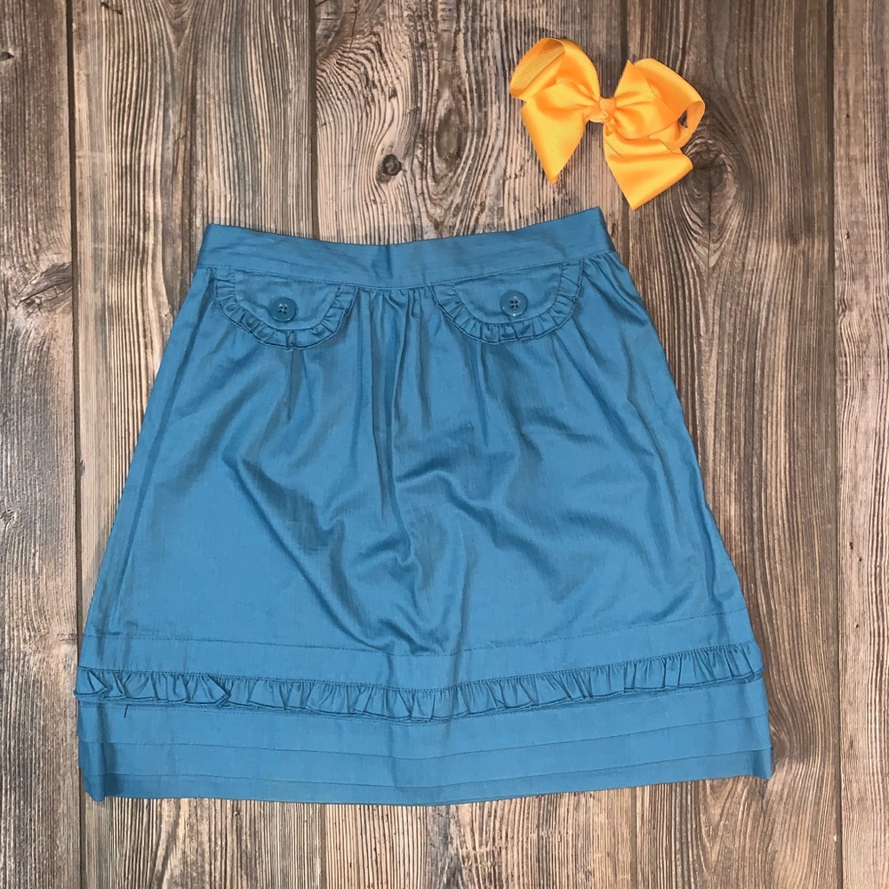 Strasburg Teal Green Blue Skirt with Adjustable Waistband, Size 10